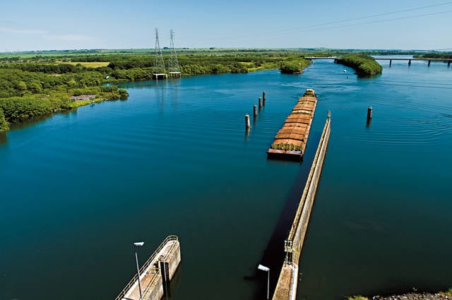 grãos, Hidrovia Tietê-Paraná, rio, hidroviário, barcaça