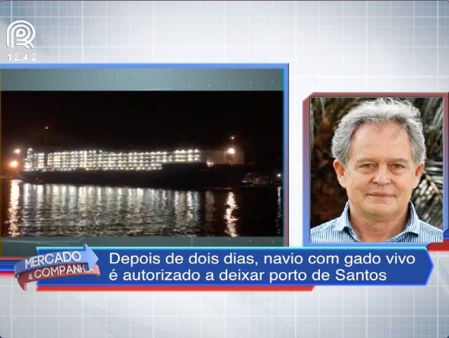 Navio com gado vivo deixa o porto de Santos