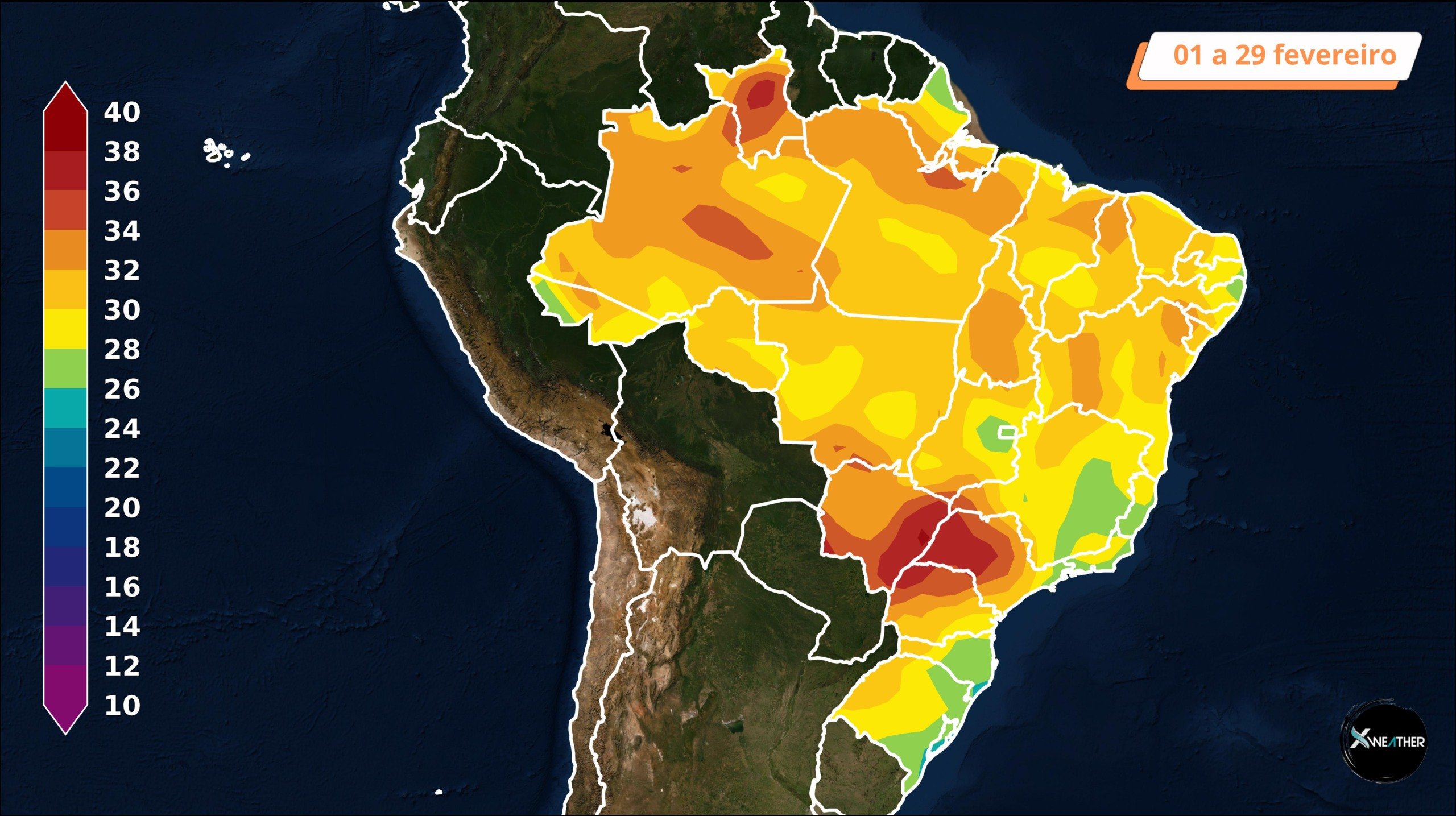 média de temperaturas máximas no Brasil em fevereiro