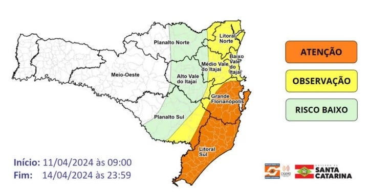 alerta de chuva em Santa Catarina