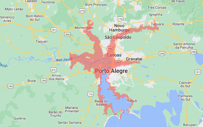 mapa área vermelha Rio Grande do Sul