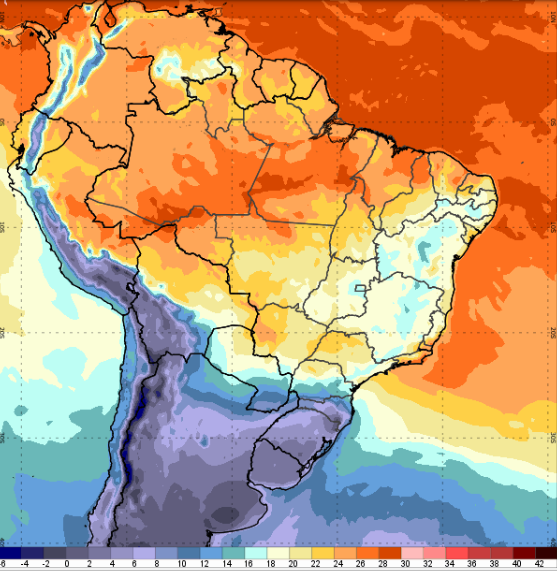 mapa com temperaturas mínimas no Brasil