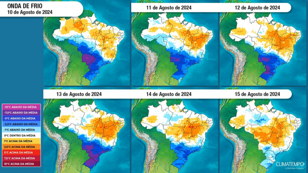 mapa da onda de frio no Brasil. Fonte: Climatempo