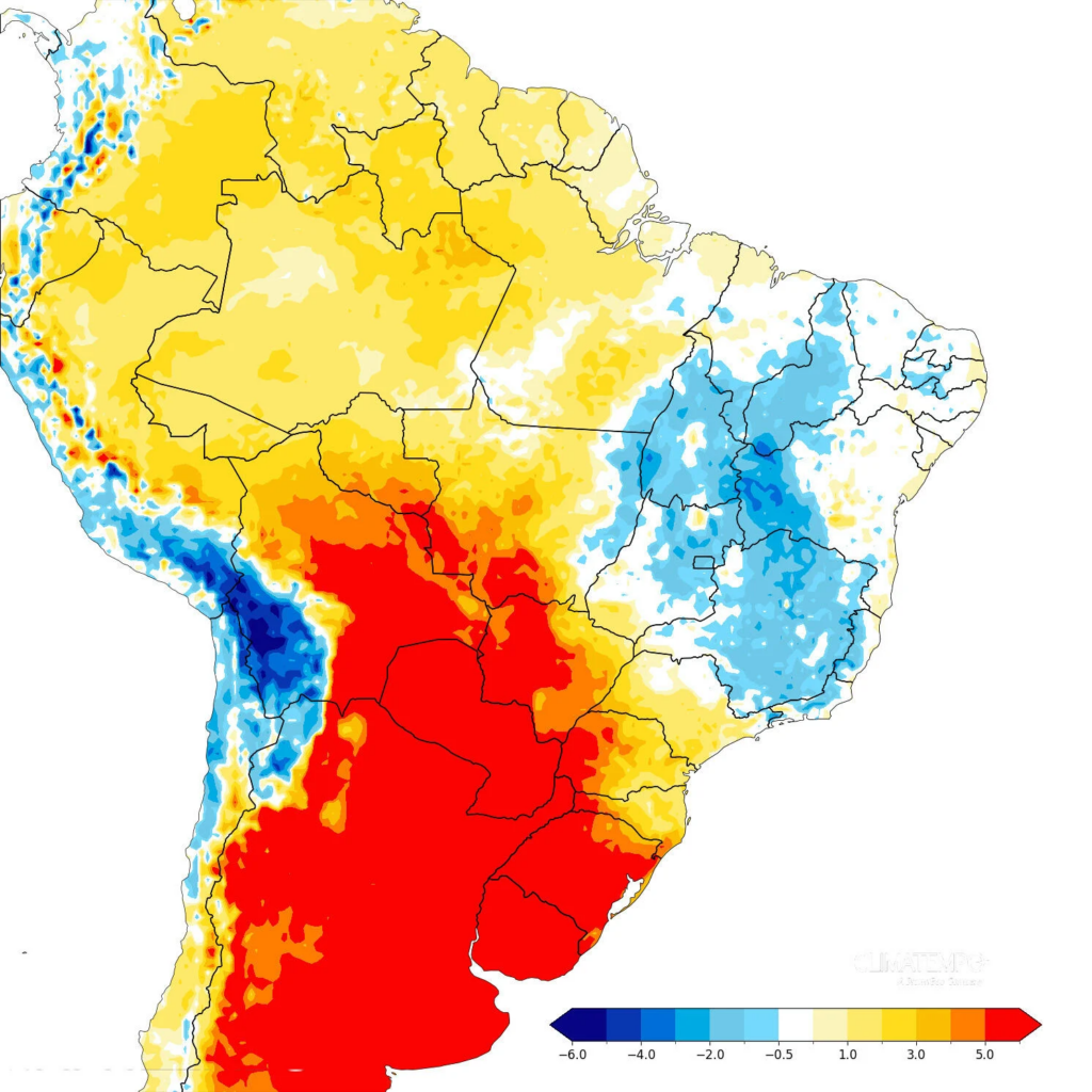 Temperaturas acima da média no Brasil entre 1º e 4 de agosto. Fonte: Climatempo