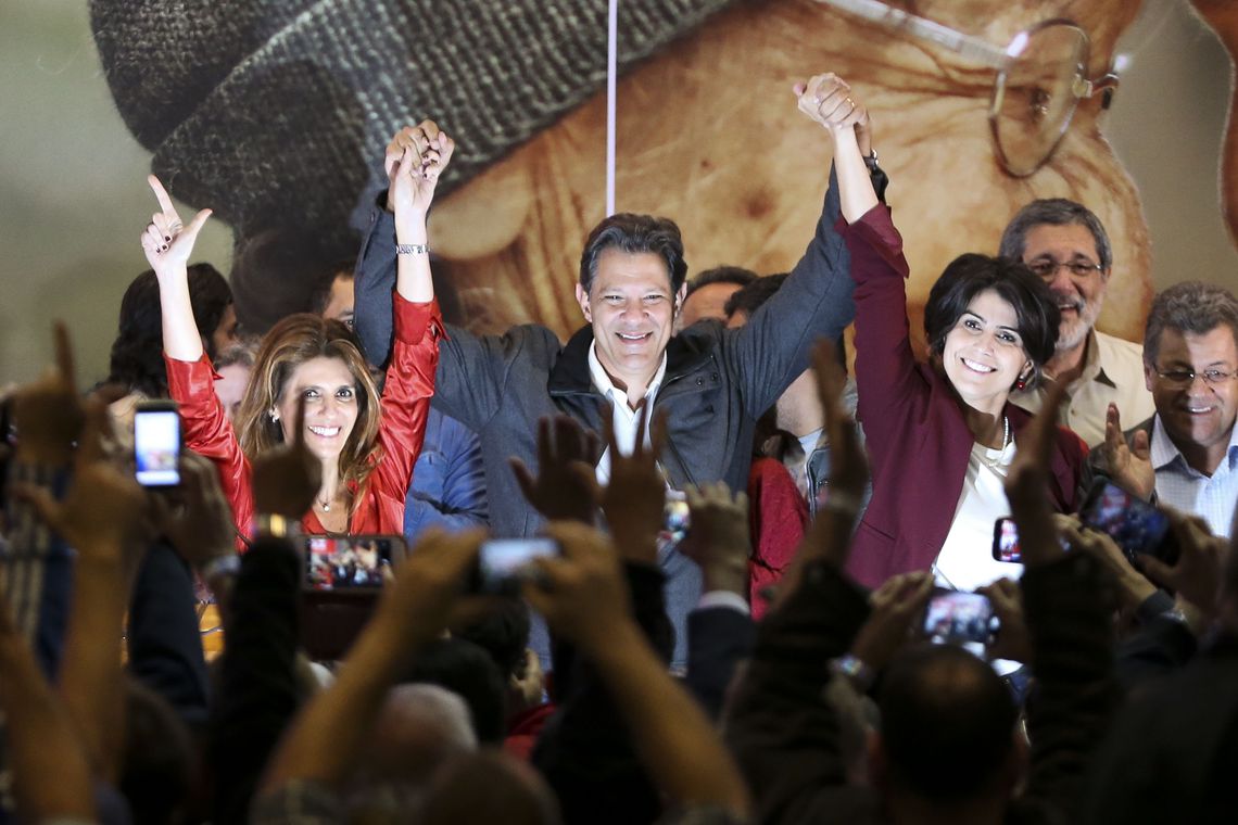 O candidato à Presidência da República, Fernando Haddad, durante declaração após resultado do primeiro turno das eleições.