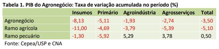 PIB do Agronegócio - Taxa de variação acumulada