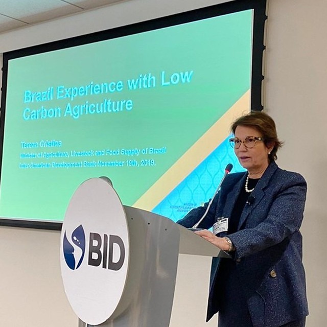 Ministra da Agricultura, Tereza Cristina, participou de seminário na sede do BID, em Washington (EUA)