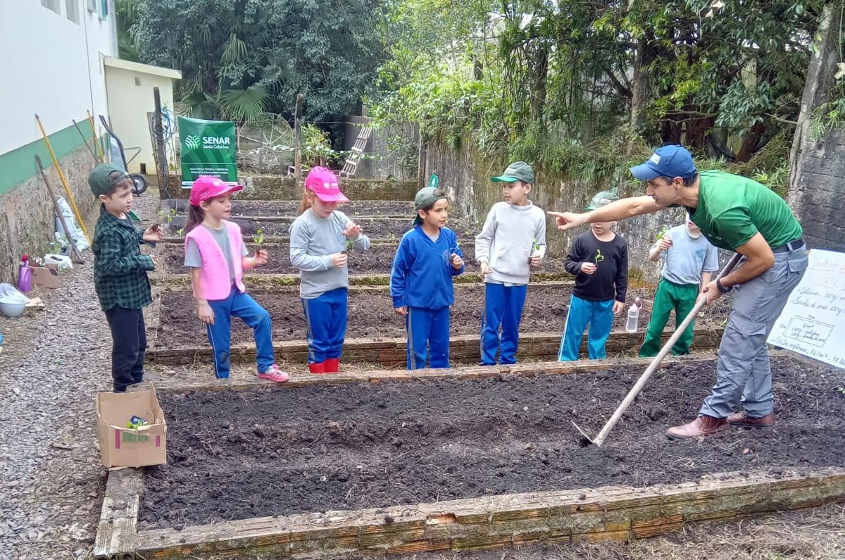 Projeto de horta escolar ensina sustentabilidade e alimentação saudável em SC