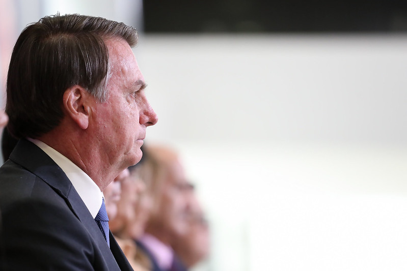 Presidente Jair Bolsonaro durante solenidade do dia do enfrentamento à violência contra as mulheres