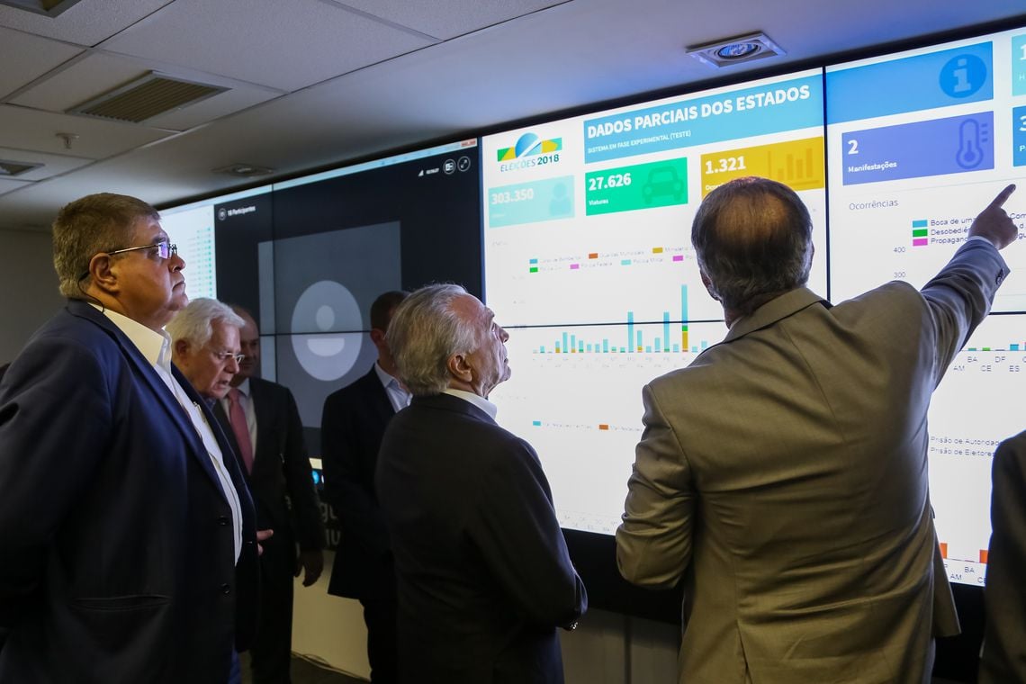 Presidente da República, Michel Temer, durante visita ao Centro Integrado de Comando e Controle das Eleições 2018 Foto: Marcos Corrêa/PR