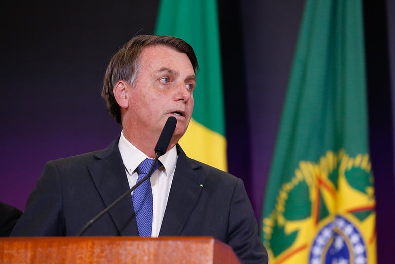 Presidente Jair Bolsonaro durante solenidade do dia do enfrentamento à violência contra as mulheres