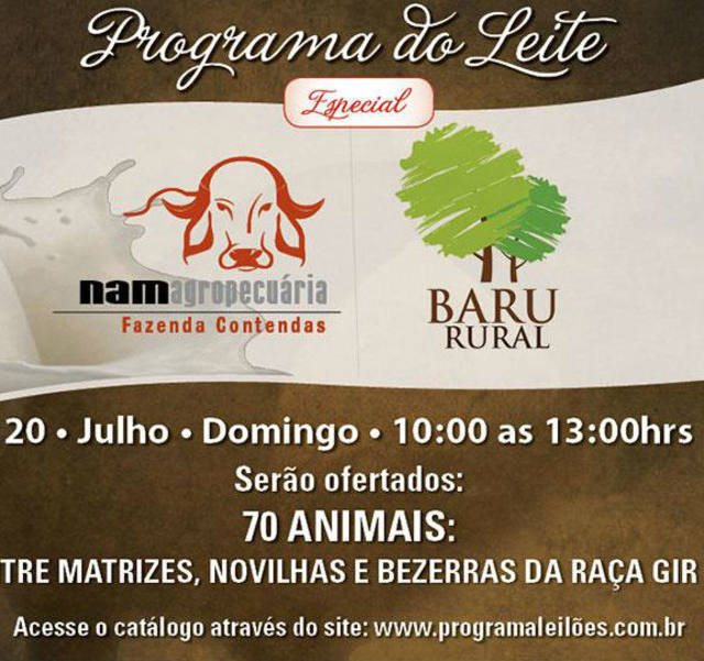 C2Rural transmite Leilão Virtual Programa do Leite Nam Agropecuária e Baru Rural