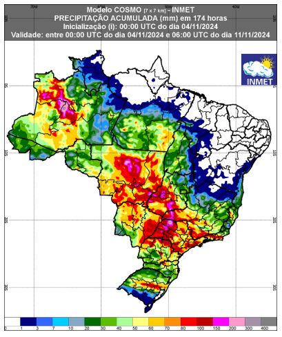 previsão de chuva Inmet - 4 a 11 de novembro