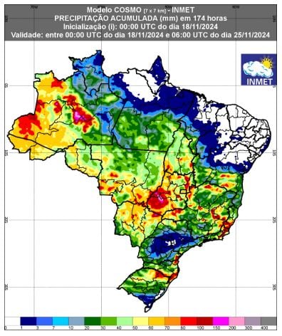 previsão de chuva no Brasil - 18 a 25 de novembro