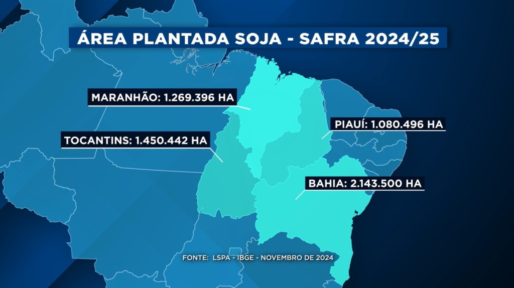 área planta soja safra 2024/25, projeção ibge