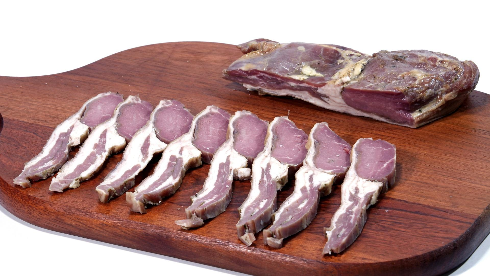 oveicon, bacon de carne ovina