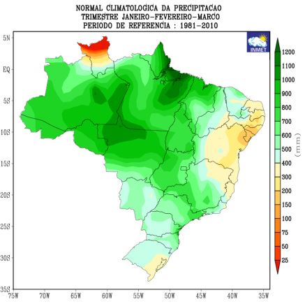 Climatologia de precipitação para o trimestre Janeiro- Fevereiro-Março. Período de
referência: 1981 – 2010