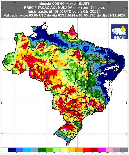 mapa de chuvas - 2 a 9 de dezembro