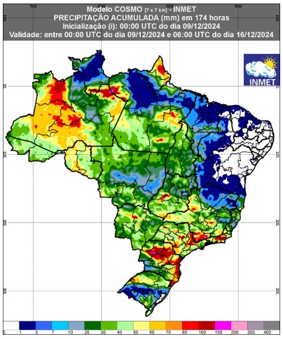 previsão de chuva 9 a 16 de dezembro