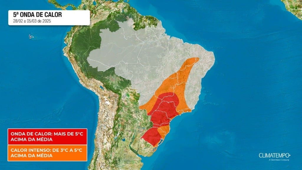 mapa quinta onda de calor Brasil