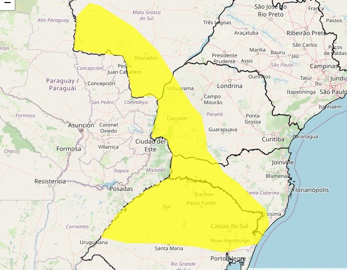 Alerta Amarelo Inmet centro-sul do Brasil