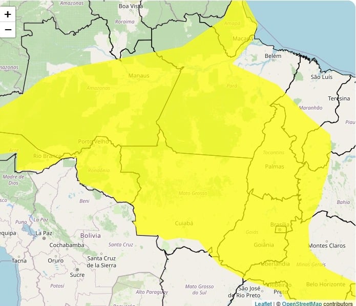 Alerta Amarelo Inmet centro-norte do Brasil