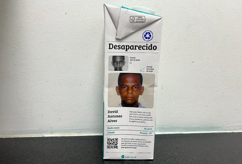 Embalagem do leite Piracanjuba com foto de pessoa desparecida Embalagem do leite Piracanjuba com foto de pessoa desparecida