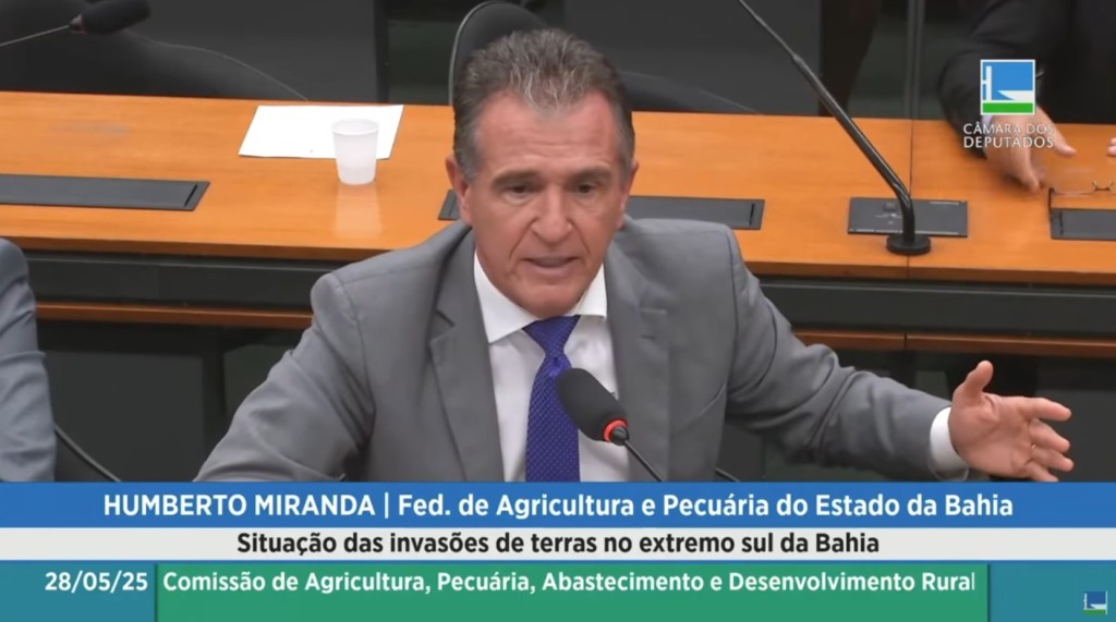 Presidente da Faeb, Humberto Miranda, durante audiência pública sobre invasões de terra no extremo sul da Bahia