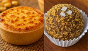 empada de milho e queijo coalho e brigadeiro de paçoca, rapadura e flor de sal