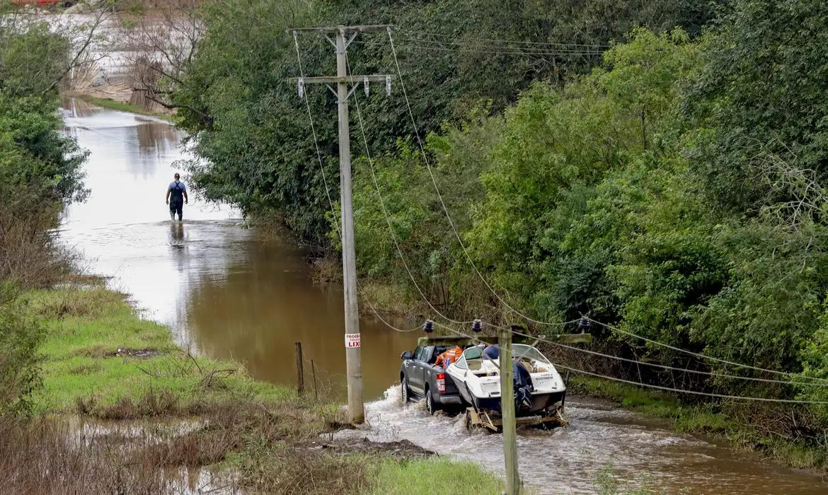 área alagada no Rio Grande do Sul em razão de fortes chuvas