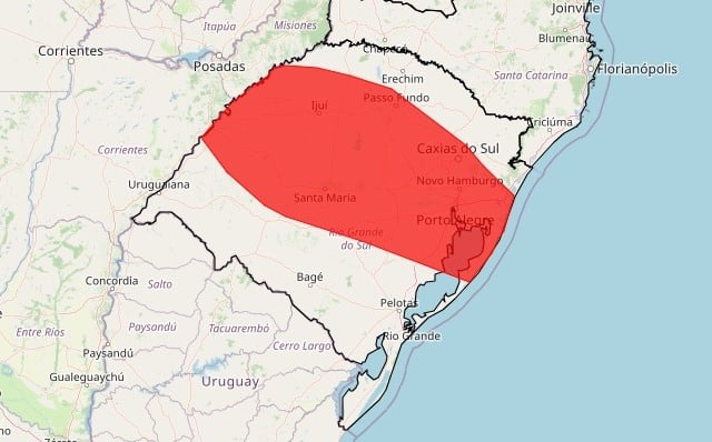 alerta vermelho para chuva severa no Rio Grande do Sul