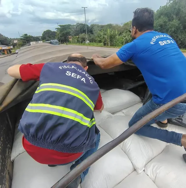 Fiscais; apreensão; farinha de mandioca Fiscais; apreensão; farinha de mandioca