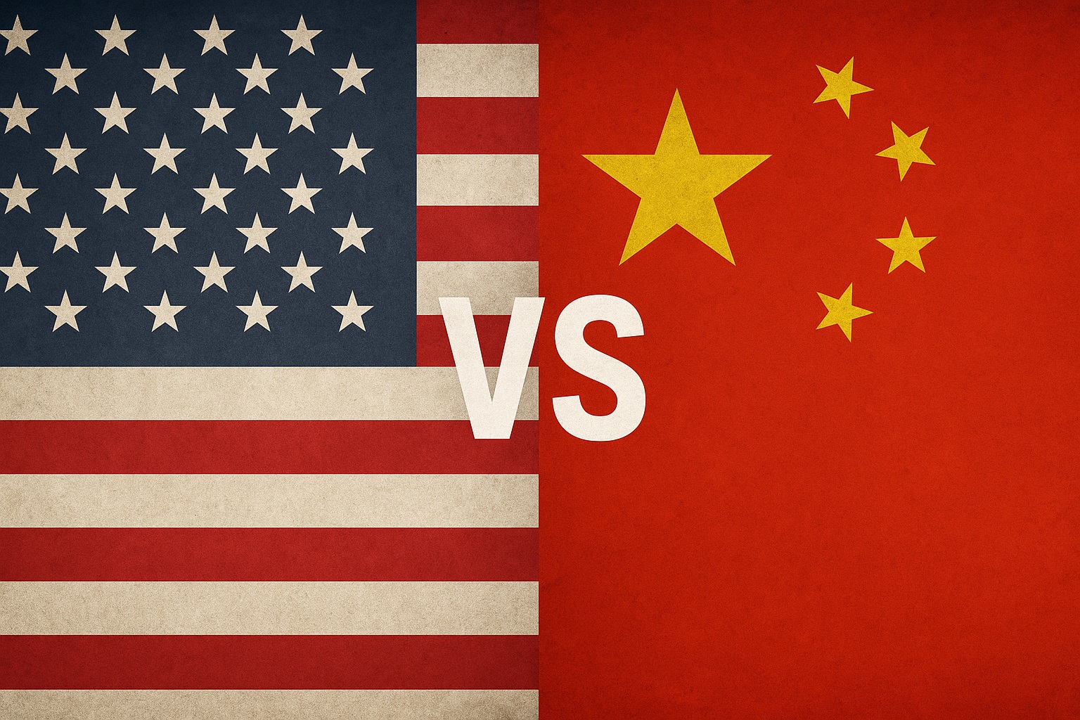 Montagem gerada por IA com as bandeiras dos EUA e China