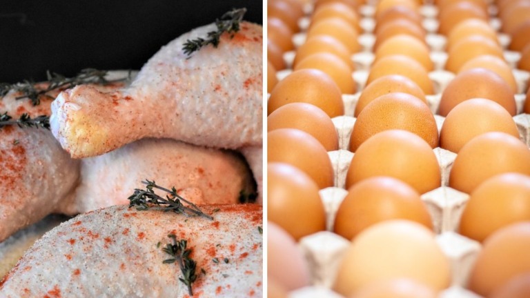 carne de frango e ovos