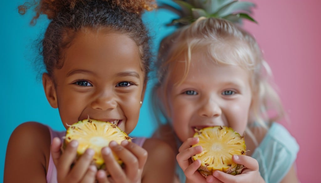 Crianças comendo frutas