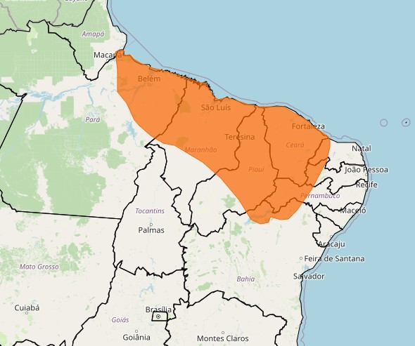 Alerta laranja - Nordeste - Inmet