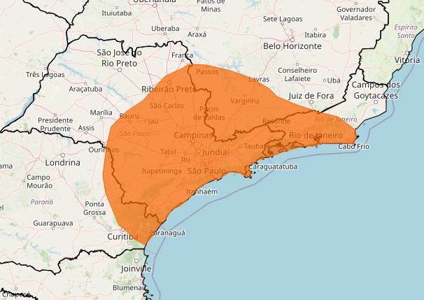 Alerta laranja - Sudeste - Inmet