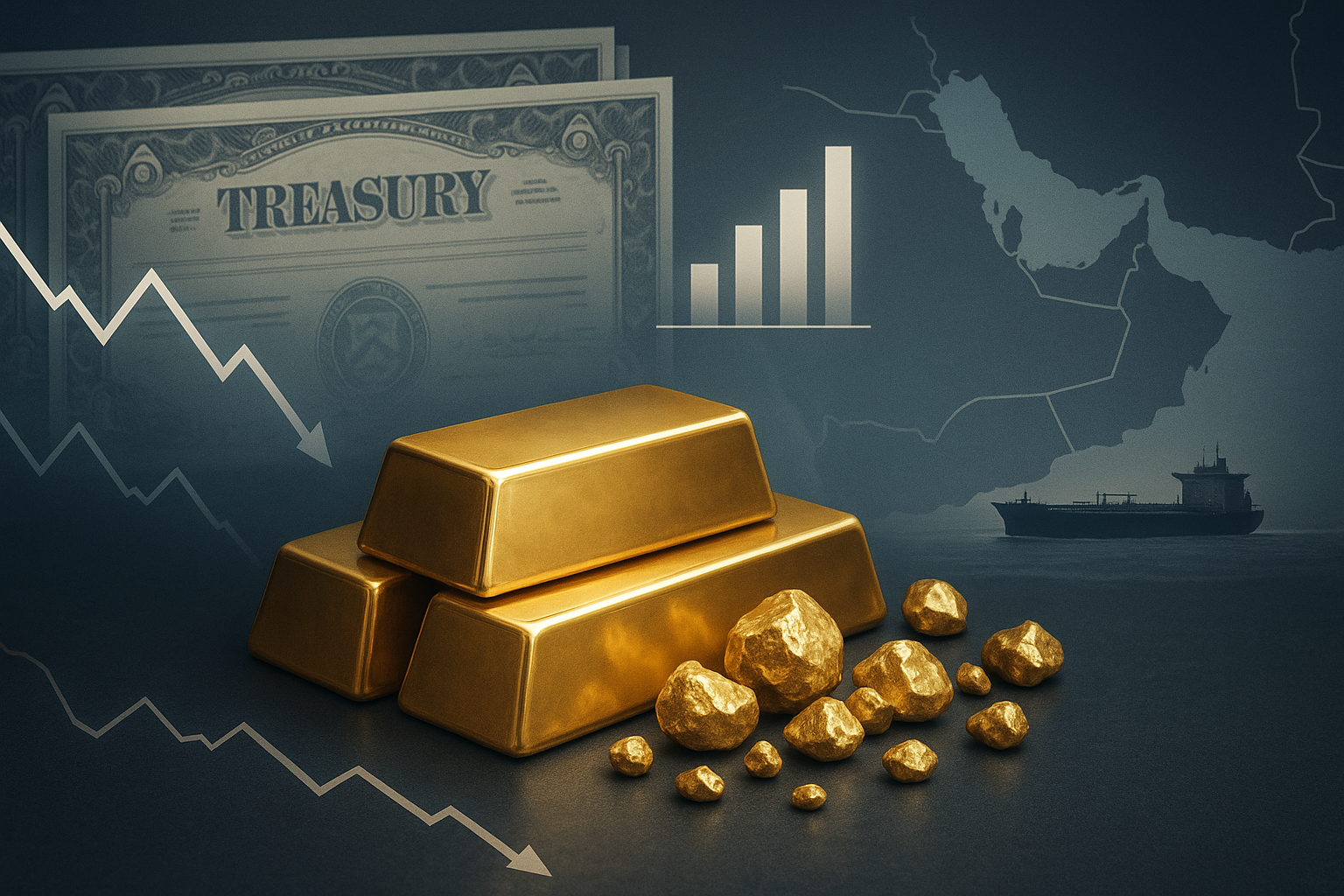 Ouro fecha em baixa com avan&ccedil;o dos juros dos Treasuries e tens&atilde;o no Oriente M&eacute;dio
