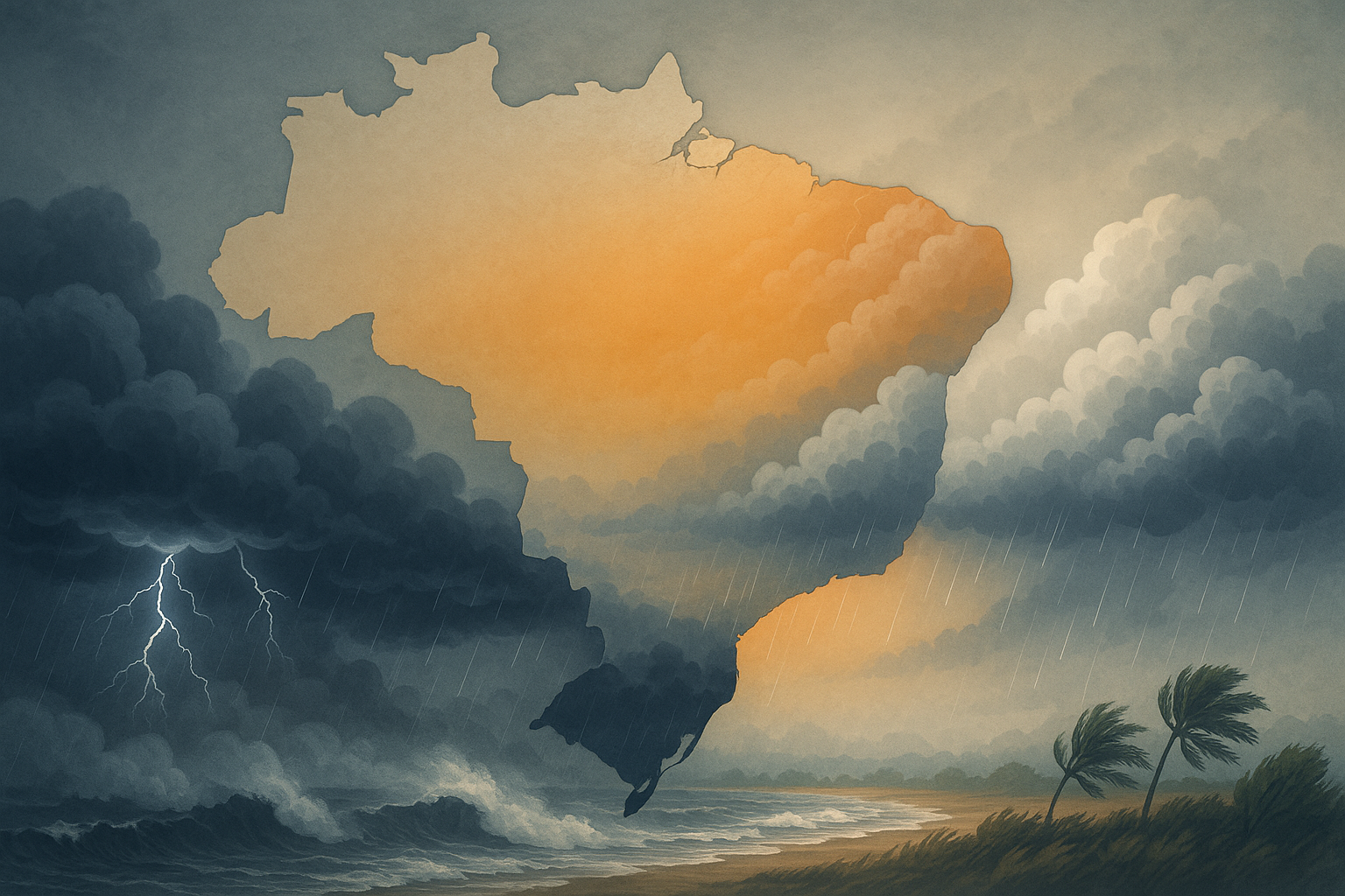 Inmet emite alertas para temporais em duas regiões do país; frente fria avança no Sul