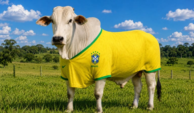 Nelore com a camisa da seleção brasileira
