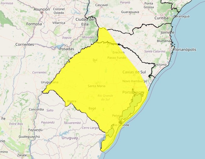 áreas do Sul com perigo potencial de chuva e vento intensos