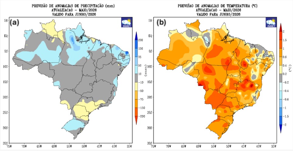 Chuva acima ou abaixo da média em junho? Inmet mostra onde a água cai e onde seca