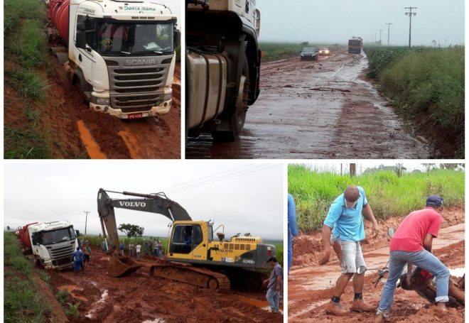 MT-388: estrada vira atoleiro e mais de 100 caminhões ficam travados