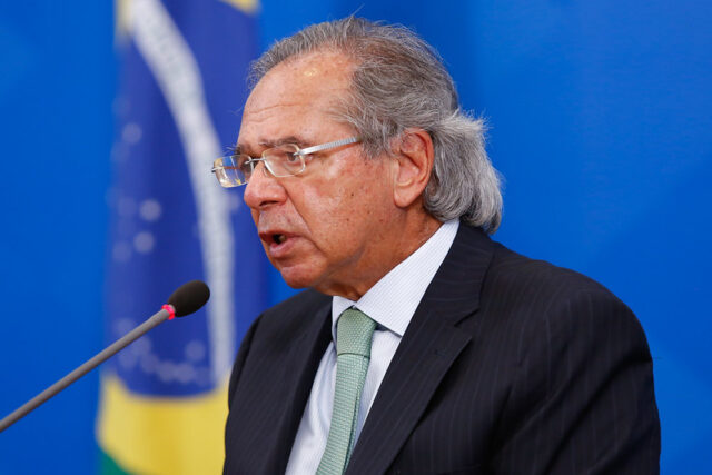 Ministro da Economia, Paulo Guedes, durante coletiva de imprensa sobre 500 dias de governo