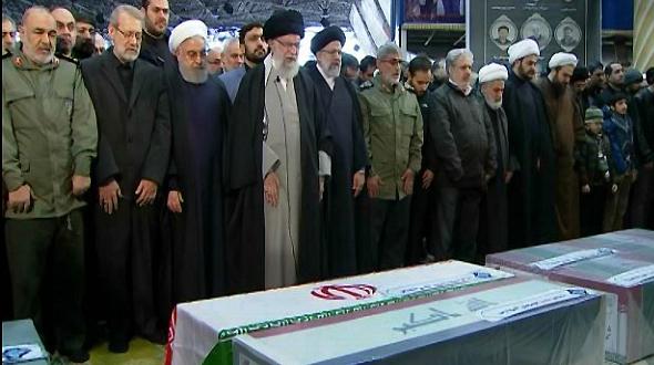 O Presidente Hassan Rouhani compareceu à cerimônia do funeral do corpo do Mártir General Haj Qasem Soleimani