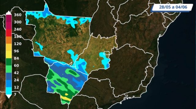 condições do tempo no Centro-Oeste, semana de 28/5 a 4/6